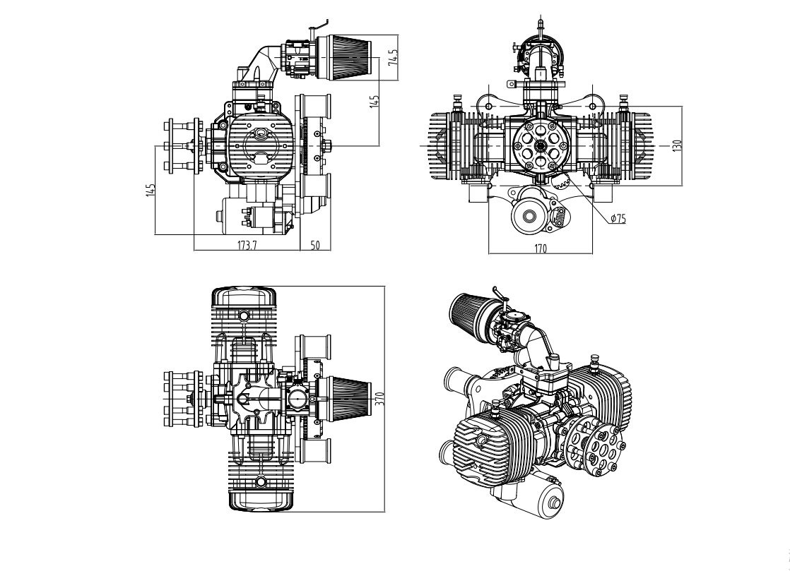 3i-275CC B2 2-Cylinder gas powered model airplane motor - Image 3